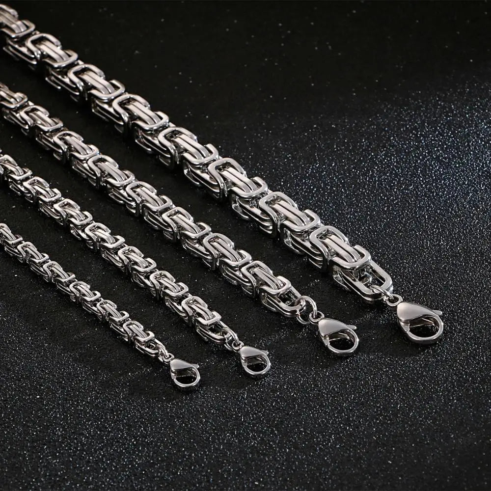 4/5/6/8 mm Choker Long Necklace Men Male Stainless Steel Byzantine Box Chain Husband Boyfriend Bff Gift