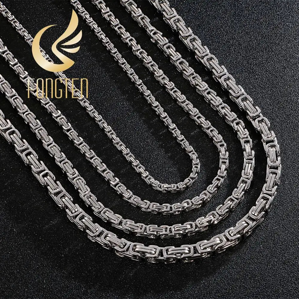 4/5/6/8 mm Choker Long Necklace Men Male Stainless Steel Byzantine Box Chain Husband Boyfriend Bff Gift