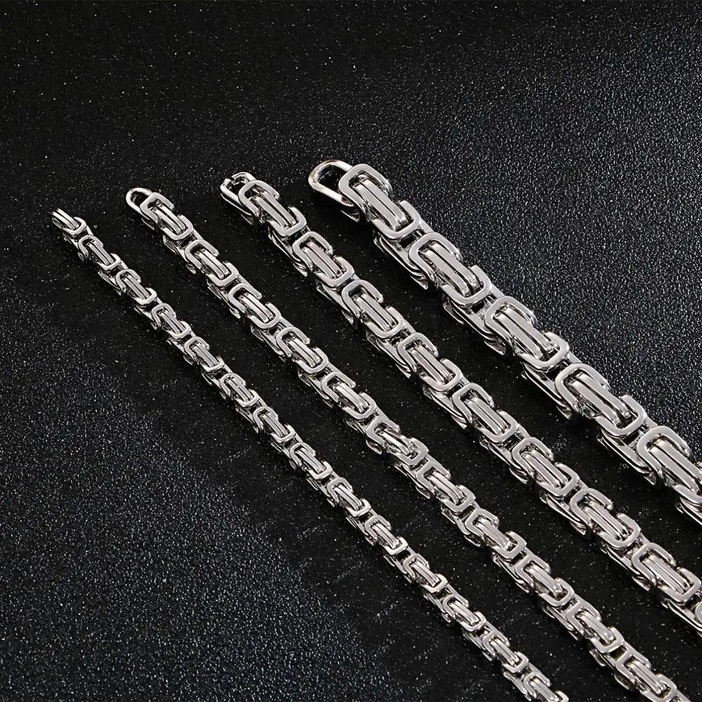 4/5/6/8 mm Choker Long Necklace Men Male Stainless Steel Byzantine Box Chain Husband Boyfriend Bff Gift