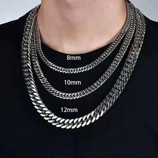 HNSP 8mm-14mm Thick Stainless Steel Cuban Chain Necklace For Men Punk Neck Male Chains Jewelry Accessories