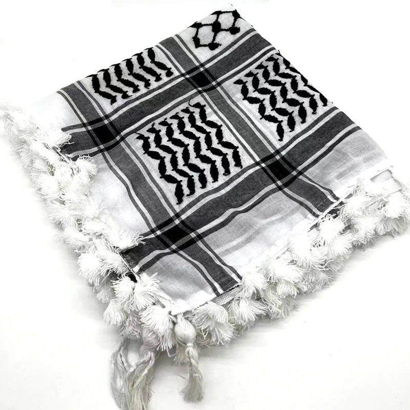 Military Shemagh Tactical Desert Scarf Shemagh Scarf Men Neck Head Wraps for Men Cotton Keffiyeh Arab Wrap with Tassel