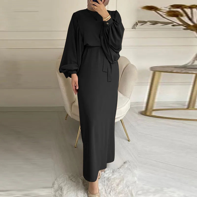 Autumn Puff Sleeve Morocco Muslim Dress Women Abaya Kaftans Casual Evening Dresses Woman Turkey Islam Long Robe Femme Vestidos