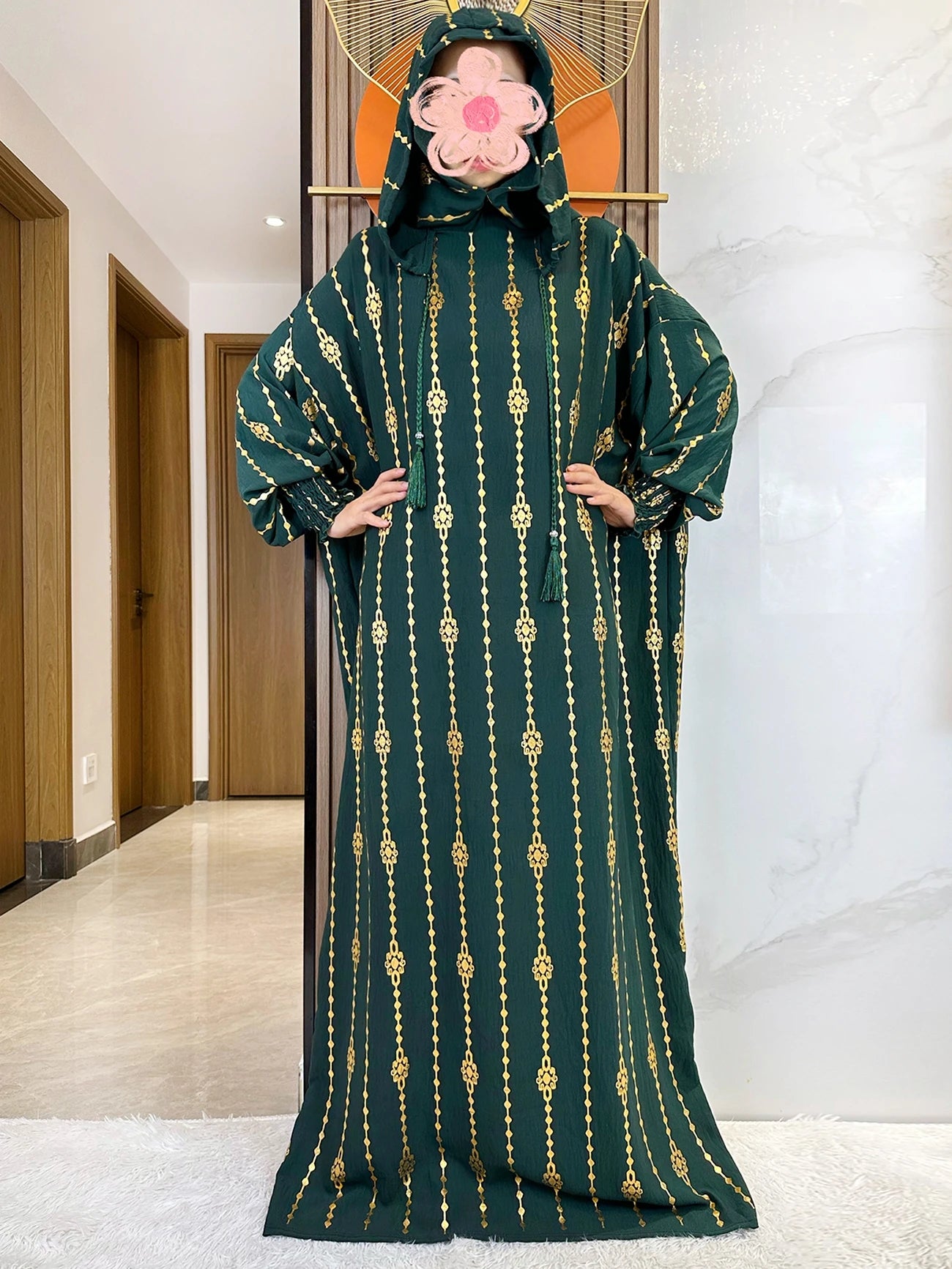 New Cotton Ramadan Muslim Two-Hat Abaya Dubai Turkey Islam Prayer Clothes Gold Dust   Dress Islam Women Dress Kaftan