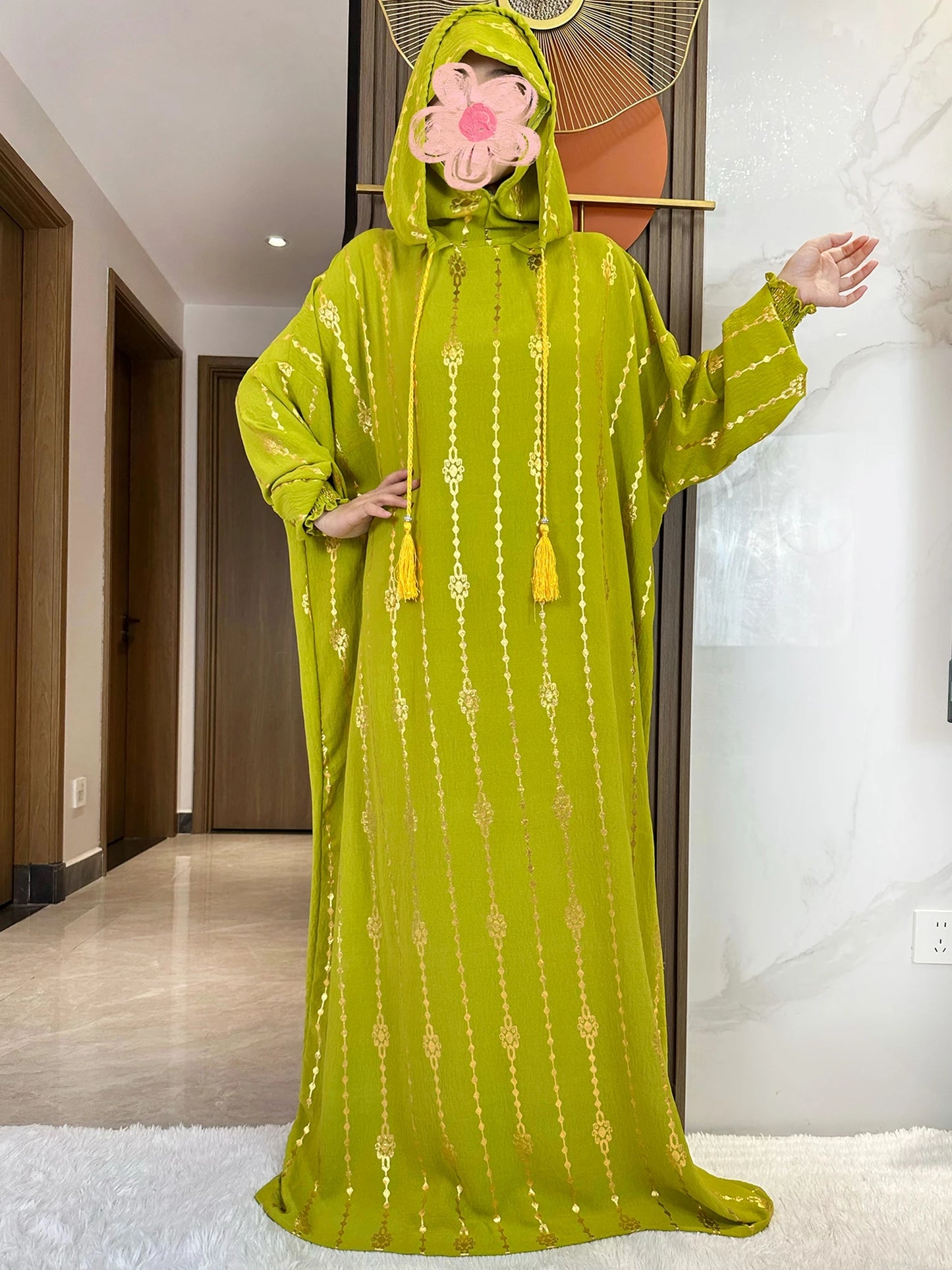 New Cotton Ramadan Muslim Two-Hat Abaya Dubai Turkey Islam Prayer Clothes Gold Dust   Dress Islam Women Dress Kaftan