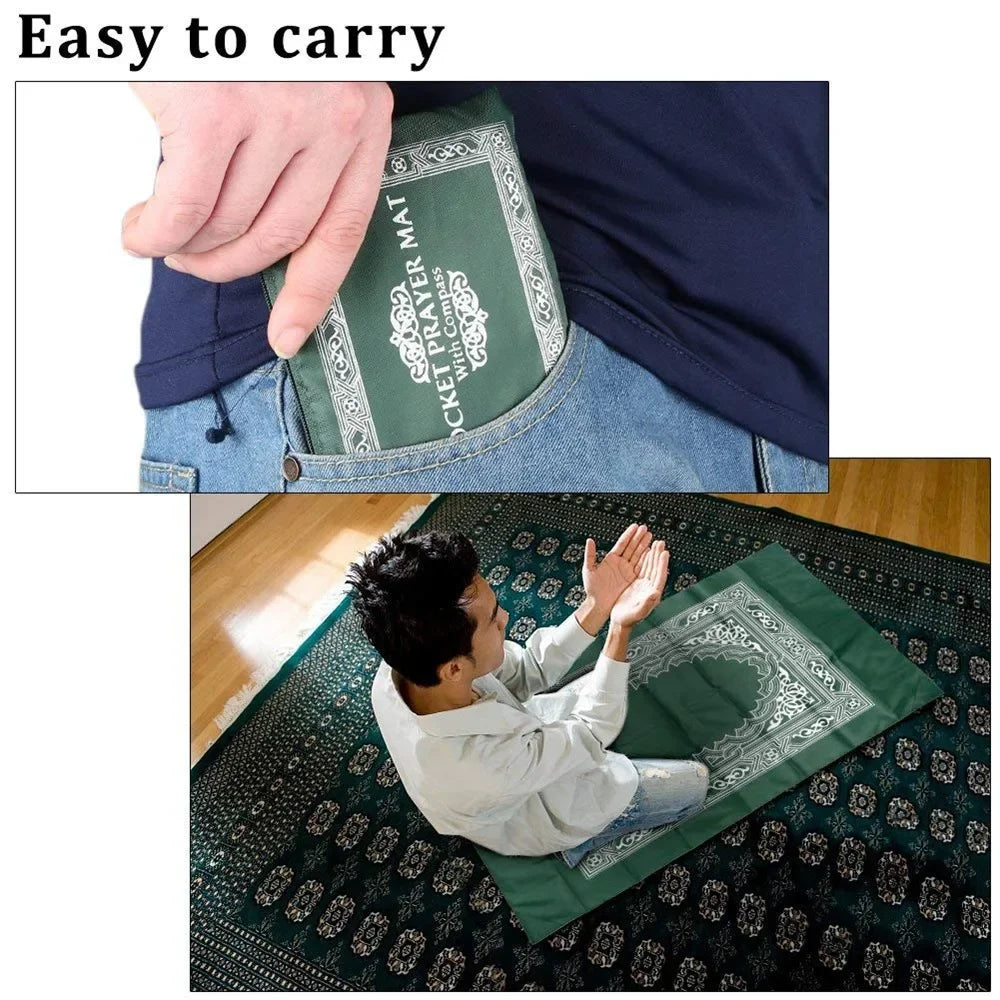 Portable Prayer Pocket Prayer Rug Islamic Gift Muslim Waterproof Praying Rug with Compass Travel Praying Blanket 100*60cm