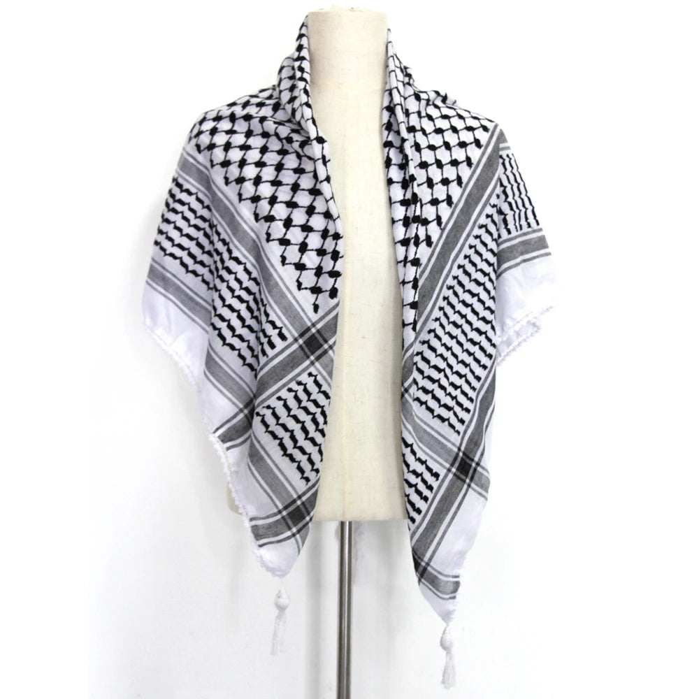 65% Cotton Unisex Scarves Desert Scarf Neck Head Wrap with Tassel Palestine scarf Keffiyeh Arafat Hatta Arab houndstooth