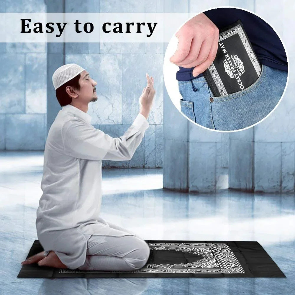 Portable Prayer Pocket Prayer Rug Islamic Gift Muslim Waterproof Praying Rug with Compass Travel Praying Blanket 100*60cm