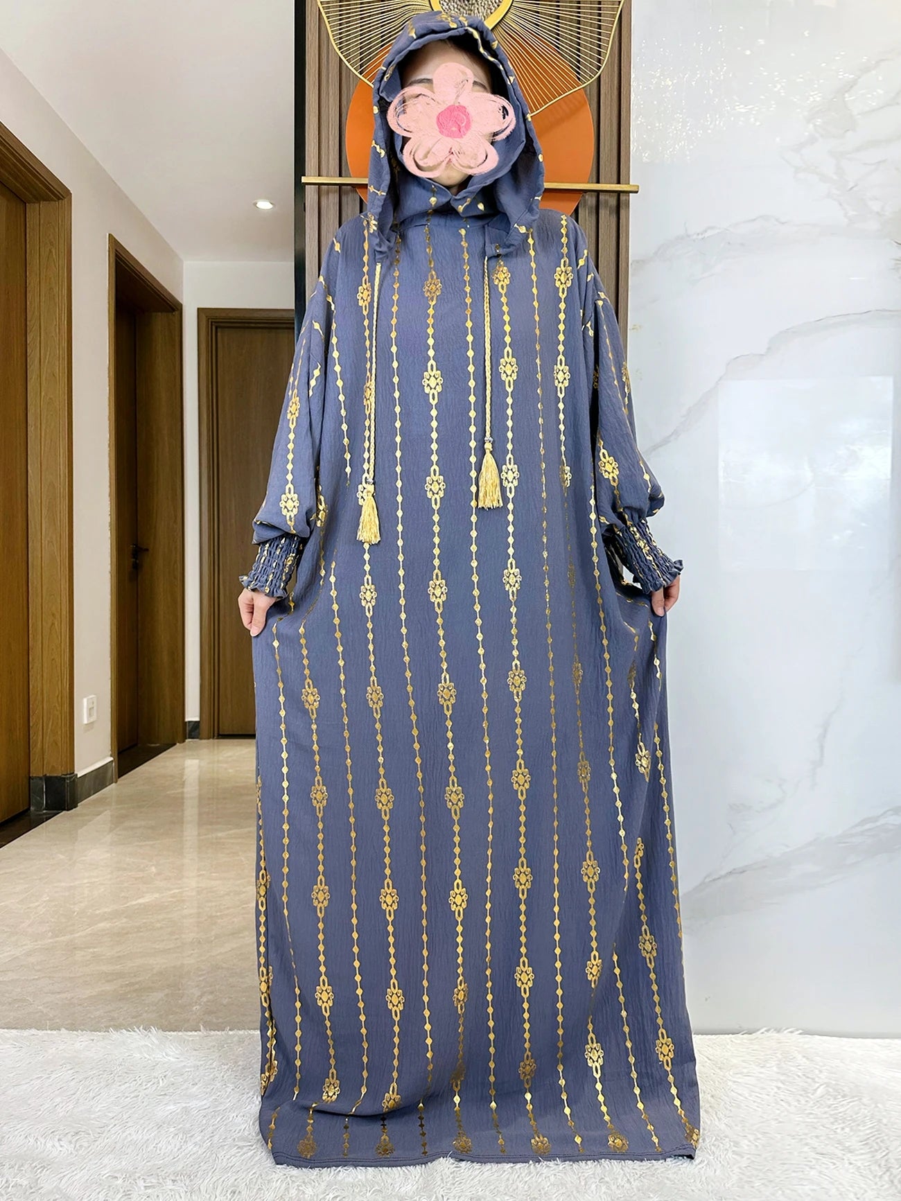 New Cotton Ramadan Muslim Two-Hat Abaya Dubai Turkey Islam Prayer Clothes Gold Dust   Dress Islam Women Dress Kaftan