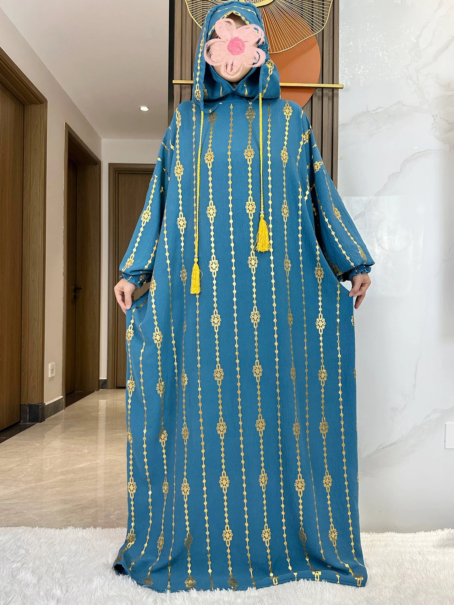 New Cotton Ramadan Muslim Two-Hat Abaya Dubai Turkey Islam Prayer Clothes Gold Dust   Dress Islam Women Dress Kaftan