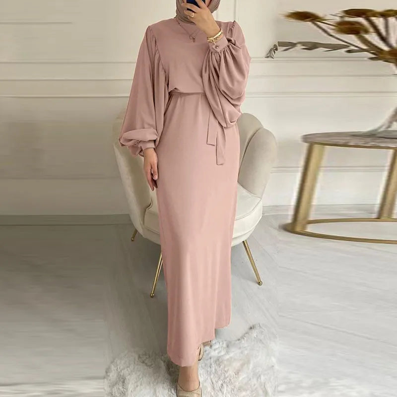 Autumn Puff Sleeve Morocco Muslim Dress Women Abaya Kaftans Casual Evening Dresses Woman Turkey Islam Long Robe Femme Vestidos