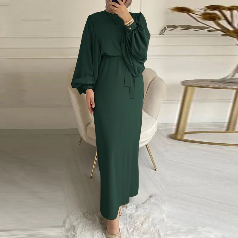 Autumn Puff Sleeve Morocco Muslim Dress Women Abaya Kaftans Casual Evening Dresses Woman Turkey Islam Long Robe Femme Vestidos