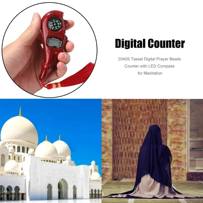 Electronic tasbeeh counter with compass for direction to prayer